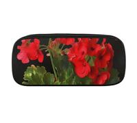 DDTKLSNV Leather Pencil Bag Waterproof Cute Pen Case Travel Cosmetic Makeup Bag Organizer Pen Holder for Men Women,Red Geraniums