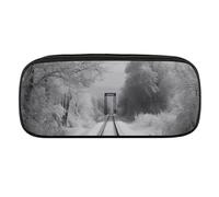 DDTKLSNV Leather Pencil Bag Waterproof Cute Pen Case Travel Cosmetic Makeup Bag Organizer Pen Holder for Men Women,Snowy Train Tracks