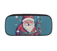 DDTKLSNV Leather Pencil Bag Waterproof Cute Pen Case Travel Cosmetic Makeup Bag Organizer Pen Holder for Men Women,Happy Smiling Santa Claus