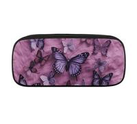 DDTKLSNV Leather Pencil Bag Waterproof Cute Pen Case Travel Cosmetic Makeup Bag Organizer Pen Holder for Men Women,All Butterflies Are on Purple Background