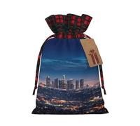 DDTKLSNV Los Angeles Skyline Christmas Burlap Gift Bags With Drawstring, Christmas Linen Treat Bags W/Tags Goody Gift Bag Xmas Candy Reusable Gifts Wrapping Bag Xmas Holiday Party Favors