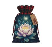 DDTKLSNV Magic Lotus Floral Christmas Burlap Gift Bags With Drawstring, Christmas Linen Treat Bags W/Tags Goody Gift Bag Xmas Candy Reusable Gifts Wrapping Bag Xmas Holiday Party Favors