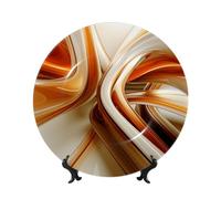 DDTKLSNV Orange White Lines Bone China Decorative Plates, 6in Ceramic Decorative Plate With Display Stand Dinner Plates Art Crafts Ceramic Ornaments Wall Decor For Home Office Table Decor