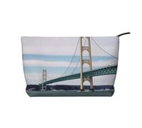 DDTKLSNV Portable Makeup Bag Corduroy Cosmetic Bags With Zipper Travel Makeup Purse Pouch Mackinac Suspension Bridge Skincare Storage Bag Toiletry Organizer Bags For Women Girls