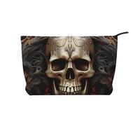 DDTKLSNV Portable Makeup Bag Corduroy Cosmetic Bags With Zipper Travel Makeup Purse Pouch Skulls Skincare Storage Bag Toiletry Organizer Bags For Women Girls