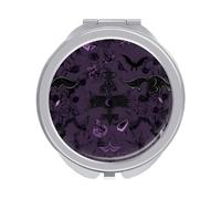 DDTKLSNV Purple Black Goth Spooky Travel Makeup Mirror Portable Folding Cosmetic Compact Mirror Mini Pocket Mirror for Purses with 2 X 1x Magnification