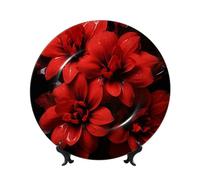 DDTKLSNV Red Flower On Black Bone China Decorative Plates, 8in Ceramic Decorative Plate With Display Stand Dinner Plates Art Crafts Ceramic Ornaments Wall Decor For Home Office Table Decor