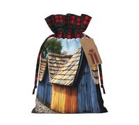 DDTKLSNV Roof Shingle Christmas Burlap Gift Bags With Drawstring, Christmas Linen Treat Bags W/Tags Goody Gift Bag Xmas Candy Reusable Gifts Wrapping Bag Xmas Holiday Party Favors