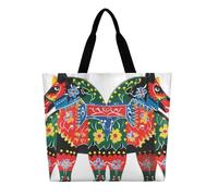 DDTKLSNV Runner Swedish Dala Horse Folk Women Tote Bag Large Casual Shoulder Bag Reusable Grocery Bag Fasion Handbag for Office Shopping Travel