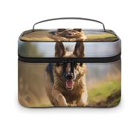 DDTKLSNV Running German Shepherd Dog Makeup Bag Portable Travel Cosmetic Bag Zipper Makeup Organizer Toiletry Bag for Women Ladies