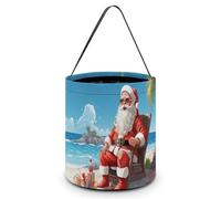 DDTKLSNV Santa Claus At Beach Halloween Trick Or Treat Bag Reusable Halloween Candy Bucket Candy Bag Grocery Bags with Handles for Halloween Party Supplies Favors
