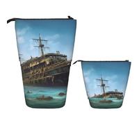 DDTKLSNV Telescopic Pencil Case Cute Stand Pencil Bag Pop Up Pen Holder Abandoned Cruise Ship At Sea Cosmetics Bags Desk Stationery Case For Office Supplies