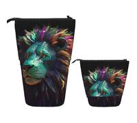 DDTKLSNV Telescopic Pencil Case Cute Stand Pencil Bag Pop Up Pen Holder Abstract 3d Art Lion Cosmetics Bags Desk Stationery Case For Office Supplies