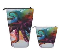 DDTKLSNV Telescopic Pencil Case Cute Stand Pencil Bag Pop Up Pen Holder Abstract Colorful Octopus Cosmetics Bags Desk Stationery Case For Office Supplies