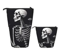 DDTKLSNV Telescopic Pencil Case Cute Stand Pencil Bag Pop Up Pen Holder Aesthetic Skeleton Cosmetics Bags Desk Stationery Case For Office Supplies