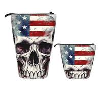 DDTKLSNV Telescopic Pencil Case Cute Stand Pencil Bag Pop Up Pen Holder American Flag Skull Cosmetics Bags Desk Stationery Case For Office Supplies