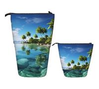 DDTKLSNV Telescopic Pencil Case Cute Stand Pencil Bag Pop Up Pen Holder Beautiful Island In The Sea Cosmetics Bags Desk Stationery Case For Office Supplies
