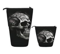 DDTKLSNV Telescopic Pencil Case Cute Stand Pencil Bag Pop Up Pen Holder Black And White Skull Cosmetics Bags Desk Stationery Case For Office Supplies