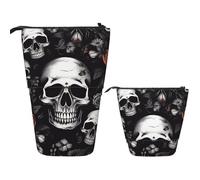 DDTKLSNV Telescopic Pencil Case Cute Stand Pencil Bag Pop Up Pen Holder Black Floral Skull Cosmetics Bags Desk Stationery Case For Office Supplies