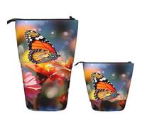 DDTKLSNV Telescopic Pencil Case Cute Stand Pencil Bag Pop Up Pen Holder Bloom Flower And Butterfly Cosmetics Bags Desk Stationery Case For Office Supplies