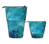DDTKLSNV Telescopic Pencil Case Cute Stand Pencil Bag Pop Up Pen Holder Blue Oil Paint Texture Cosmetics Bags Desk Stationery Case For Office Supplies
