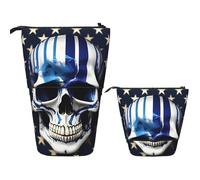 DDTKLSNV Telescopic Pencil Case Cute Stand Pencil Bag Pop Up Pen Holder Blue Stripe Stars Skull Cosmetics Bags Desk Stationery Case For Office Supplies
