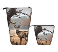 DDTKLSNV Telescopic Pencil Case Cute Stand Pencil Bag Pop Up Pen Holder Brown Deer Near Withered Tree Cosmetics Bags Desk Stationery Case For Office Supplies