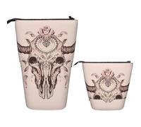 DDTKLSNV Telescopic Pencil Case Cute Stand Pencil Bag Pop Up Pen Holder Bull Skull Tribalv Cosmetics Bags Desk Stationery Case For Office Supplies