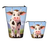 DDTKLSNV Telescopic Pencil Case Cute Stand Pencil Bag Pop Up Pen Holder Cow Milk Cosmetics Bags Desk Stationery Case For Office Supplies