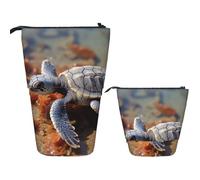 DDTKLSNV Telescopic Pencil Case Cute Stand Pencil Bag Pop Up Pen Holder Cut Baby Sea Turtle Cosmetics Bags Desk Stationery Case For Office Supplies