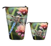 DDTKLSNV Telescopic Pencil Case Cute Stand Pencil Bag Pop Up Pen Holder Dragonfly Insects Flowers Cosmetics Bags Desk Stationery Case For Office Supplies