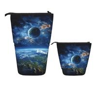 DDTKLSNV Telescopic Pencil Case Cute Stand Pencil Bag Pop Up Pen Holder Earth And Space Cosmetics Bags Desk Stationery Case For Office Supplies