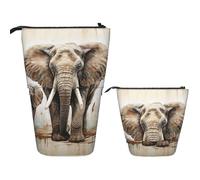 DDTKLSNV Telescopic Pencil Case Cute Stand Pencil Bag Pop Up Pen Holder Elephant Art On Wood Cosmetics Bags Desk Stationery Case For Office Supplies