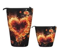 DDTKLSNV Telescopic Pencil Case Cute Stand Pencil Bag Pop Up Pen Holder Fire Flowers And Heart Cosmetics Bags Desk Stationery Case For Office Supplies