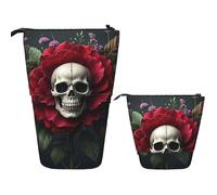 DDTKLSNV Telescopic Pencil Case Cute Stand Pencil Bag Pop Up Pen Holder Floral Skeleton Roses In Bloom Cosmetics Bags Desk Stationery Case For Office Supplies