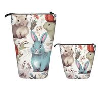 DDTKLSNV Telescopic Pencil Case Cute Stand Pencil Bag Pop Up Pen Holder Flowers Bunnies Birds Cosmetics Bags Desk Stationery Case For Office Supplies