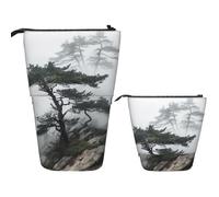 DDTKLSNV Telescopic Pencil Case Cute Stand Pencil Bag Pop Up Pen Holder Foggy Mountain Pine Tree Cosmetics Bags Desk Stationery Case For Office Supplies