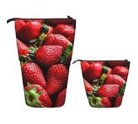 DDTKLSNV Telescopic Pencil Case Cute Stand Pencil Bag Pop Up Pen Holder Fresh Strawberries Cosmetics Bags Desk Stationery Case For Office Supplies