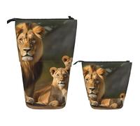 DDTKLSNV Telescopic Pencil Case Cute Stand Pencil Bag Pop Up Pen Holder Lion Family Cosmetics Bags Desk Stationery Case For Office Supplies