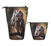 DDTKLSNV Telescopic Pencil Case Cute Stand Pencil Bag Pop Up Pen Holder Owl Standing On The Tree Cosmetics Bags Desk Stationery Case For Office Supplies