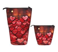 DDTKLSNV Telescopic Pencil Case Cute Stand Pencil Bag Pop Up Pen Holder Red Hearts Love Cosmetics Bags Desk Stationery Case For Office Supplies