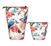 DDTKLSNV Telescopic Pencil Case Cute Stand Pencil Bag Pop Up Pen Holder Romantic Fancy Floral Birds Butterfly Cosmetics Bags Desk Stationery Case For Office Supplies