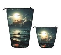 DDTKLSNV Telescopic Pencil Case Cute Stand Pencil Bag Pop Up Pen Holder Sea Moon Cosmetics Bags Desk Stationery Case For Office Supplies