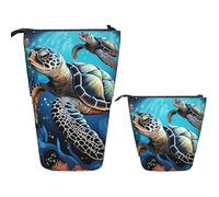 DDTKLSNV Telescopic Pencil Case Cute Stand Pencil Bag Pop Up Pen Holder Sea Turtle Boho Style Cosmetics Bags Desk Stationery Case For Office Supplies