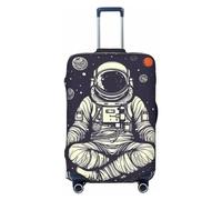 DDTKLSNV Travel Luggage Covers For Suitcase, Astronaut Sitting In Yoga Chakra Elastic Suitcase Protector Washable Anti-Scratch Suitcase Baggage Cover Luggage Protector Fits 18-32 Inch Luggage, Black