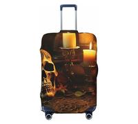 DDTKLSNV Travel Luggage Covers For Suitcase, Candles And Scary Skull Elastic Suitcase Protector Washable Anti-Scratch Suitcase Baggage Cover Luggage Protector Fits 18-32 Inch Luggage, Black, S
