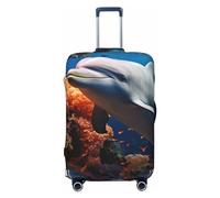 DDTKLSNV Travel Luggage Covers For Suitcase, Dolphin On Coral Elastic Suitcase Protector Washable Anti-Scratch Suitcase Baggage Cover Luggage Protector Fits 18-32 Inch Luggage, Black, XL