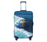 DDTKLSNV Travel Luggage Covers For Suitcase, Earth Tones And Waves Elastic Suitcase Protector Washable Anti-Scratch Suitcase Baggage Cover Luggage Protector Fits 18-32 Inch Luggage, Black, L