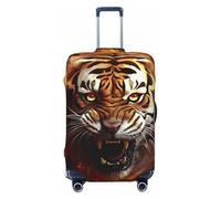 DDTKLSNV Travel Luggage Covers For Suitcase, Tiger Fierce Flames Elastic Suitcase Protector Washable Anti-Scratch Suitcase Baggage Cover Luggage Protector Fits 18-32 Inch Luggage, Black, XL