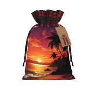 DDTKLSNV Tropical Sunset Seaside Christmas Burlap Gift Bags With Drawstring, Christmas Linen Treat Bags W/Tags Goody Gift Bag Xmas Candy Reusable Gifts Wrapping Bag Xmas Holiday Party Favors